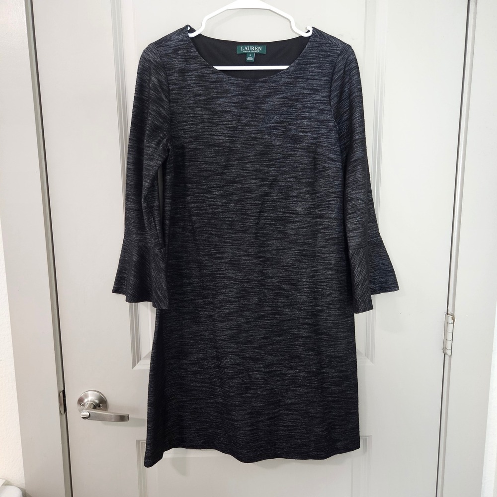 Lauren Ralph Lauren Grey Textured Bell Sleeve Shift Dress Size 8